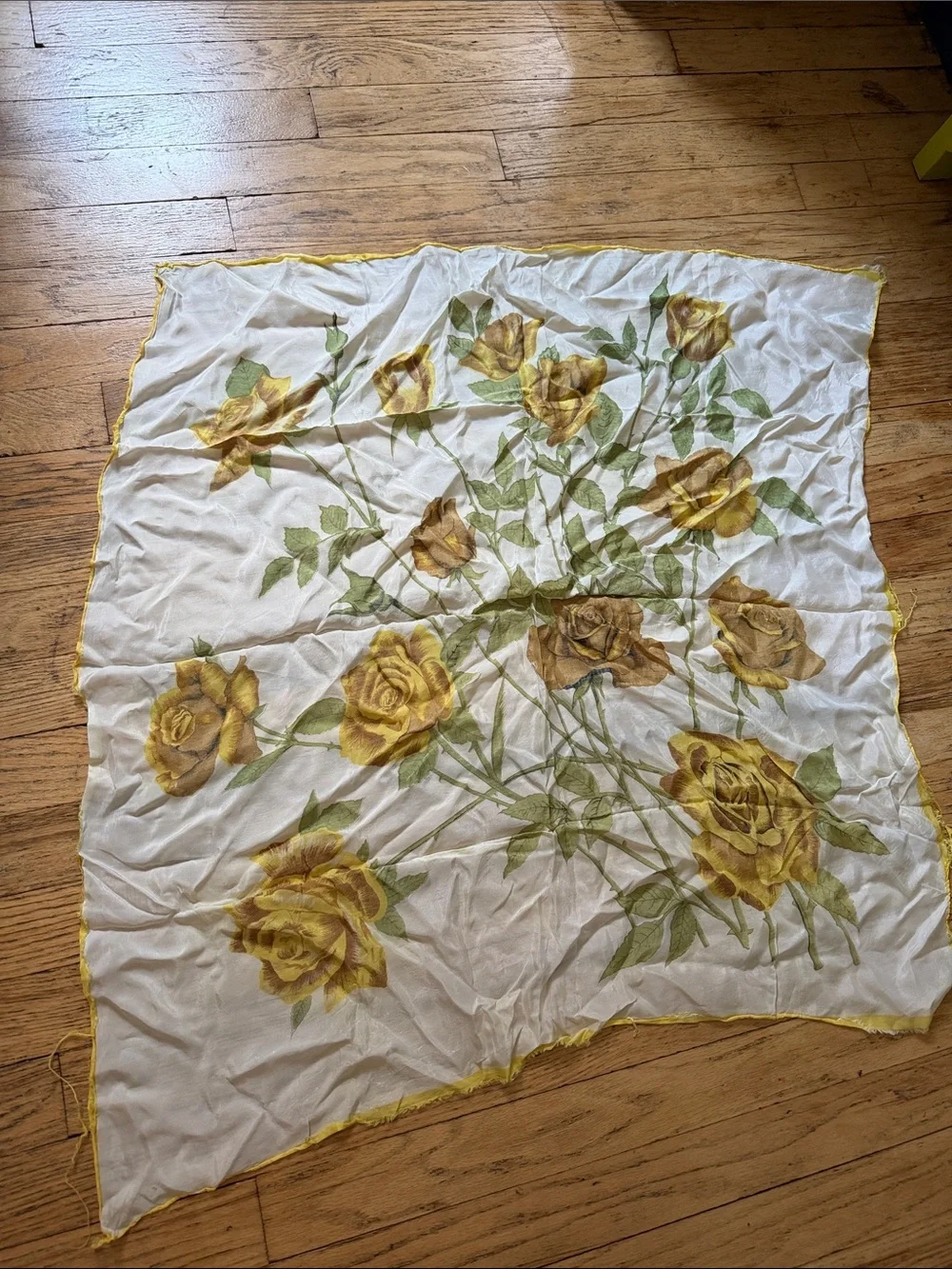 Vintage Yellow Rose Floral Square Scarf
